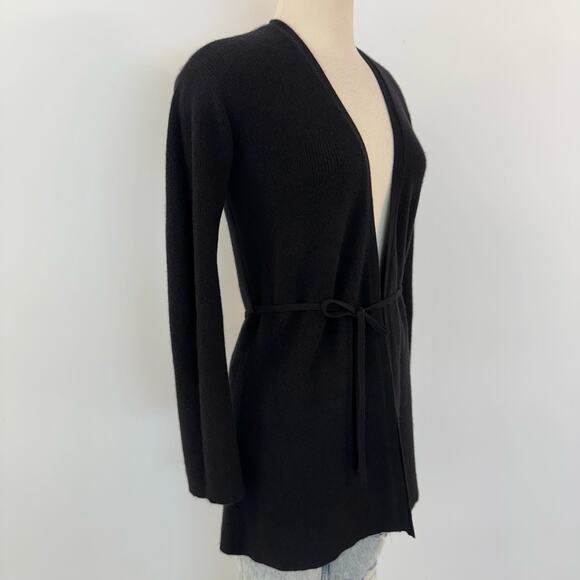 Theory Cashmere Tie Front Cardigan Feather Soft Black Tunic Sweater Size M - Picture 4 of 12